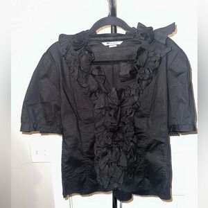 Vintage Nygard Collection Size 16 Bow‎ Details Elegant Black Ruffled Women's Top